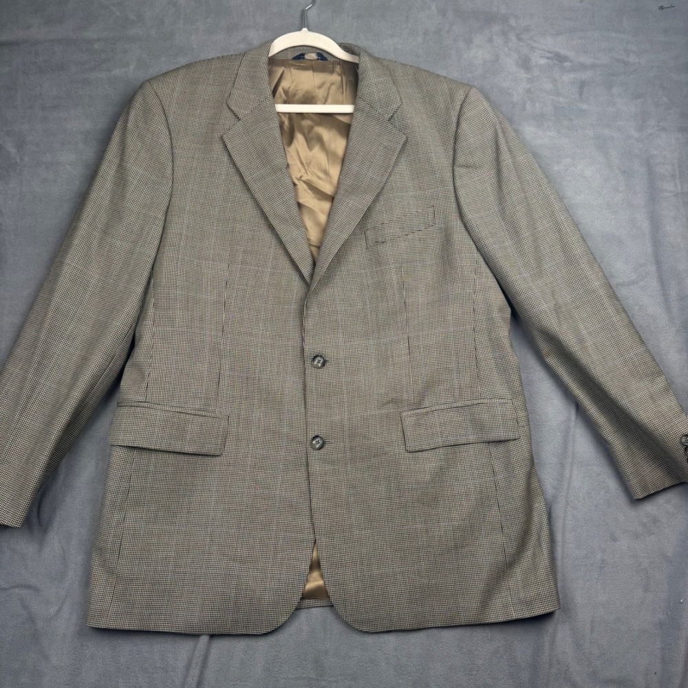 Brooks Brothers 346 Mens Houndstooth Plaid Blazer Sport Coat Tan Blue 2-Button‎